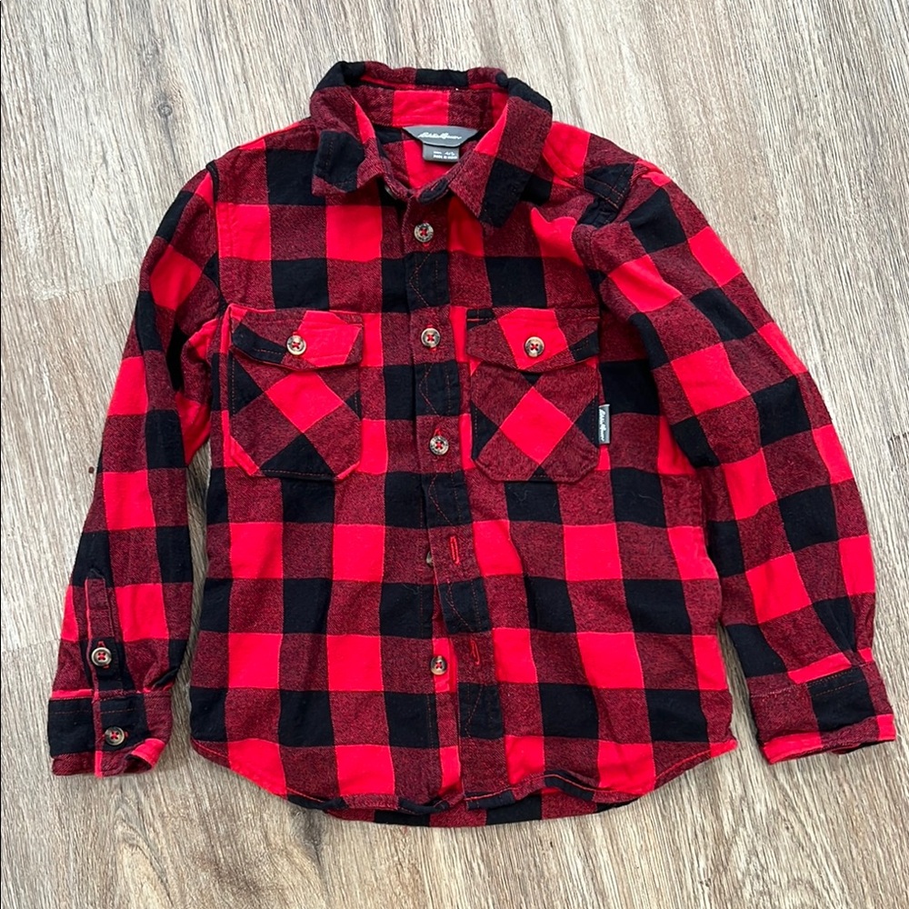 Eddie Bauer Red and Black Button Down Flannel Shirt buffalo plaid